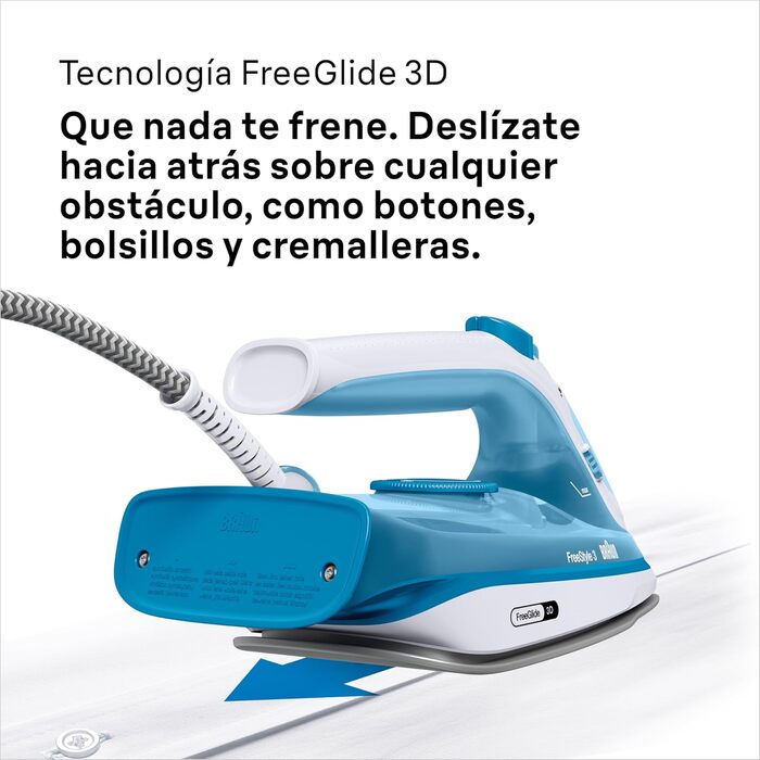 Праска з парою Braun FreeStyle 3 FI3144BL з технологією 3D-FreeGlide, підошвою SuperCeramic, системою Ultimate FastClean, автовимкненням, 270 мл, 2700 Вт, блакитна