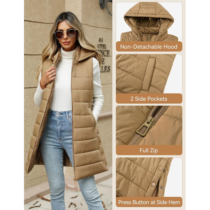 Степова жилетка CTOP Lange з капюшоном: легка, зручна для туризму та повсякденного носіння (Хакі, XXL)