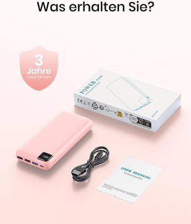 Power Bank A ADDTOP 20000mAh 22.5W Рожевий - Зовнішній акумулятор з USB-C та 4 портами для швидкої зарядки телефону