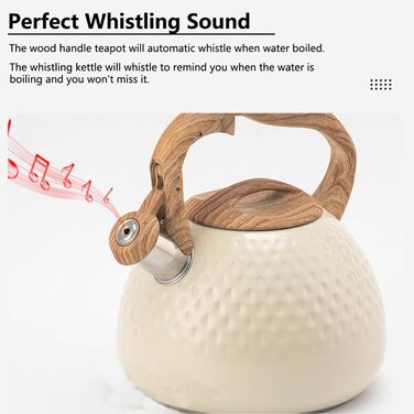 Чайник-свисток з нержавіючої сталі 3L, чайник для чаю та кави, сумісний з усіма плитами, білий