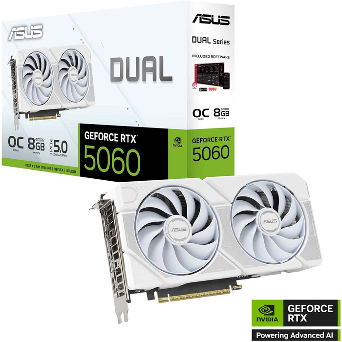 Ігрова відеокарта ASUS TUF Gaming GeForce RTX 5060 OC Edition 8GB GDDR7, біла, PCIe 5.0, DLSS 4