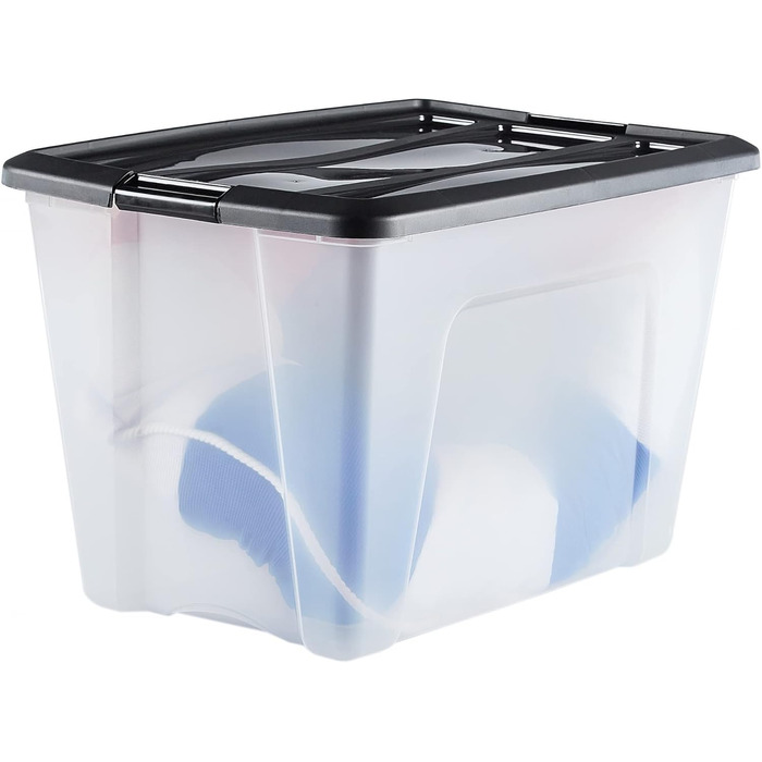 Iris Ohyama Storage Boxes with Lids, 60L, Set of 4, Black, Secure Closure, Stackable, Handles, for Bedroom, Closet, Office, Organization, BPA-Free Plastic, Storage Boxes, NTB-60