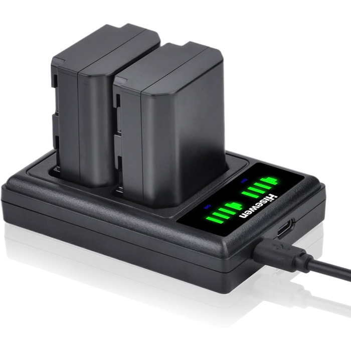 Акумулятор Hisewen NP-FZ100 та подвійний зарядний пристрій для Sony ZV-E10 II, Alpha A7III, A7RIII, A7RIV, A7RV, A7SIII, A7C, A7C II, A7CR, A6600, A9, A9II, FX3