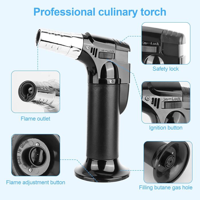 Регульований газовий пальник Flambierbrenner з 3 газовими соплами для кухні, гриля, крему-брюле та паяння. Поповнюваний Bunsenbrenner.