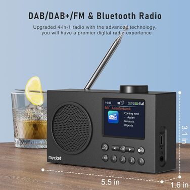 Портативне DAB/DAB+ радіо з цифровим радіо UKW, FM, Bluetooth 5.0, двома будильниками, 40 попередніх станцій та 2.4
