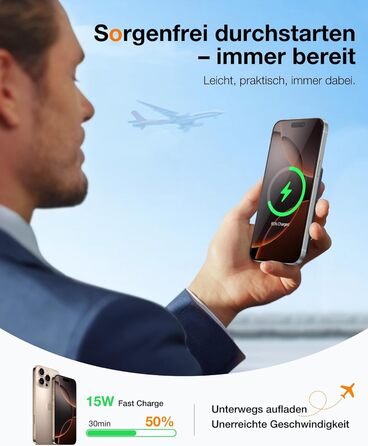 Портативний зарядний акумулятор TORRAS 5000mAh з MagSafe, USB-C, 22.5W PD, для iPhone 17 Pro Max та інших моделей, чорний