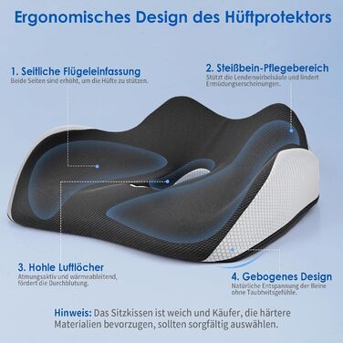 Ортопедична подушка для сидіння LustLocke з піною Memory Foam, для полегшення болю в куприку, геморої, для автомобіля, дивана, офісу та інвалідного візка, сірого кольору