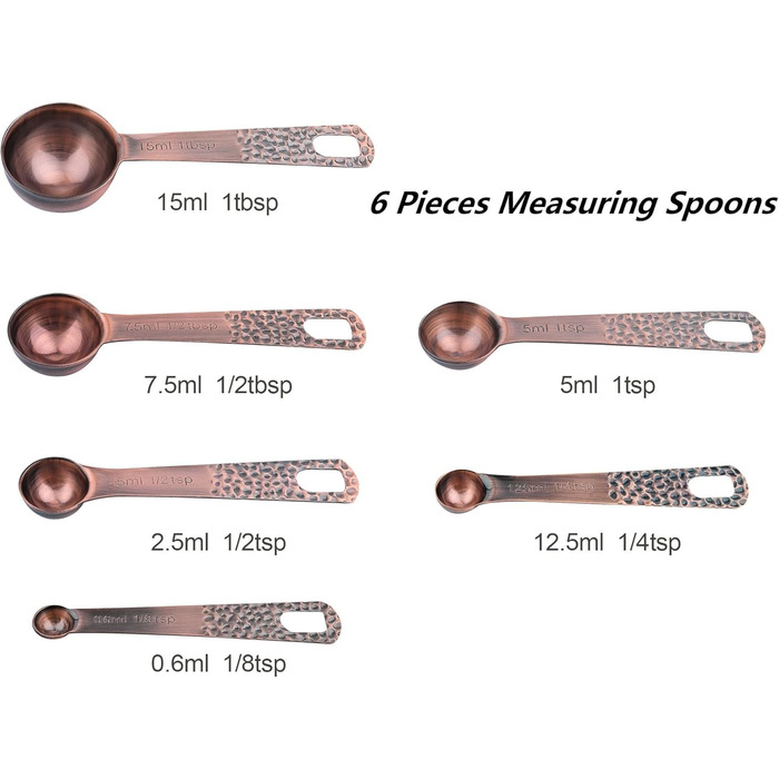 Viwehots Measuring Cups and Spoons Set 11, Copper Measuring Cups and Spoons Set, Metric Measuring Cups and Spoons, Stainless Steel Dry Measuring Cups and Spoons, Set with 1/8, 1/4 Cup for Baking and Kitchen