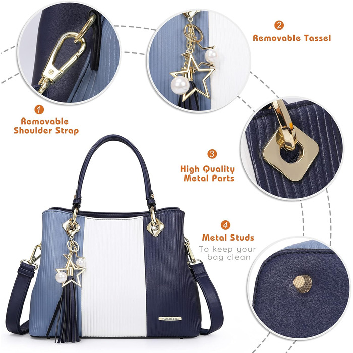 Сумка Pomelo Best жіноча багатокольорова смугаста через плече, темно-синя з внутрішніми кишенями