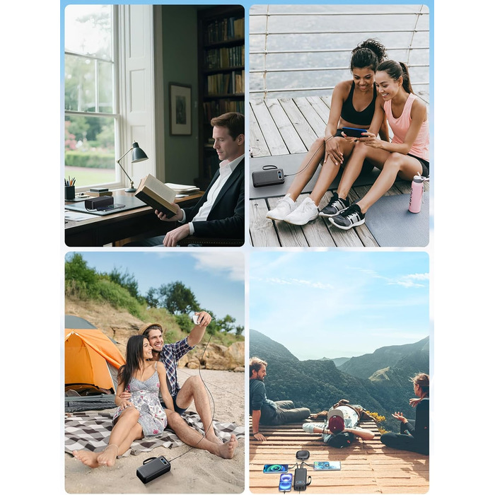 Power Bank 60000 mAh з PD 45W, 6 портів (4 USB-A, 2 Type-C), LED дисплей, вбудовані кабелі, чорний