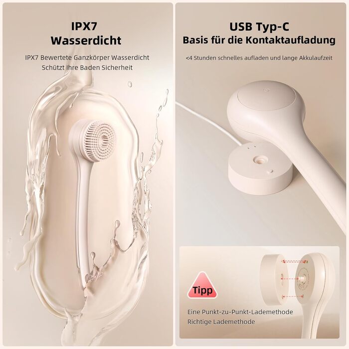 Електрична щітка для спини Gentle Exfoliating, з довгим ручним, для глибокого очищення, для жінок, чоловіків, літніх людей, рожевого кольору