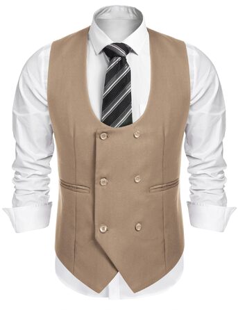 Костюм чоловічий COOFANDY ZTJ006642, двубортний, U-подібний виріз, розмір L, бежевий