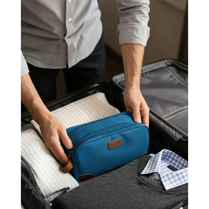 Чоловіча дорожня косметичка Ecohub, водонепроникна, з відділенням для мокрого одягу, з ремінцями, з перероблених матеріалів, з двома блискавками (синьо-зелена)