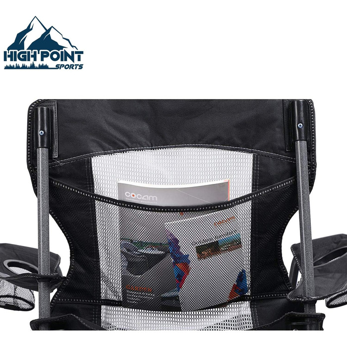 Крісло для кемпінгу High Point Sports: складане рибальське крісло з сіткою на спинці, міцний сталевий каркас, 160 кг, з підлокітниками та тримачем для напоїв
