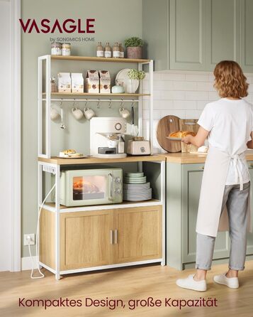 Стелаж кухонний VASAGLE з розетками, 90 см, 40x60x170 см, вінтажний коричневий + чорний, 8 гачків, KKS058K02