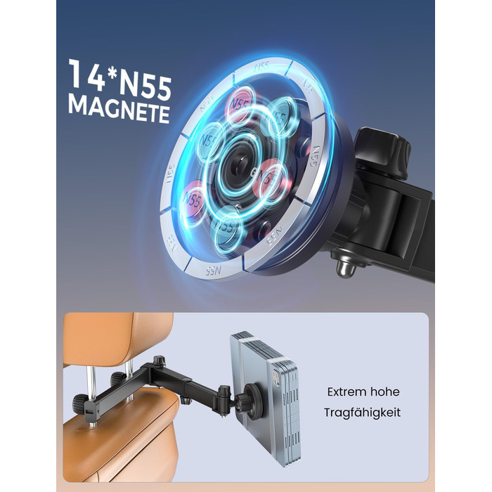 Автотримач для планшета OHLPRO: магнітний, регульований (48см), універсальний для iPad, смартфонів, Switch. З металевими кільцями