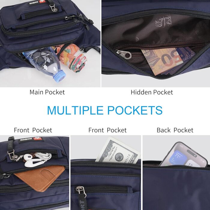 Водонепроникна поясна сумка-бананка для жінок та чоловіків. Мультифункціональна сумка на пояс з блискавкою. Підходить для подорожей, піших прогулянок та будь-яких активностей на відкритому повітрі (Темно-синій)