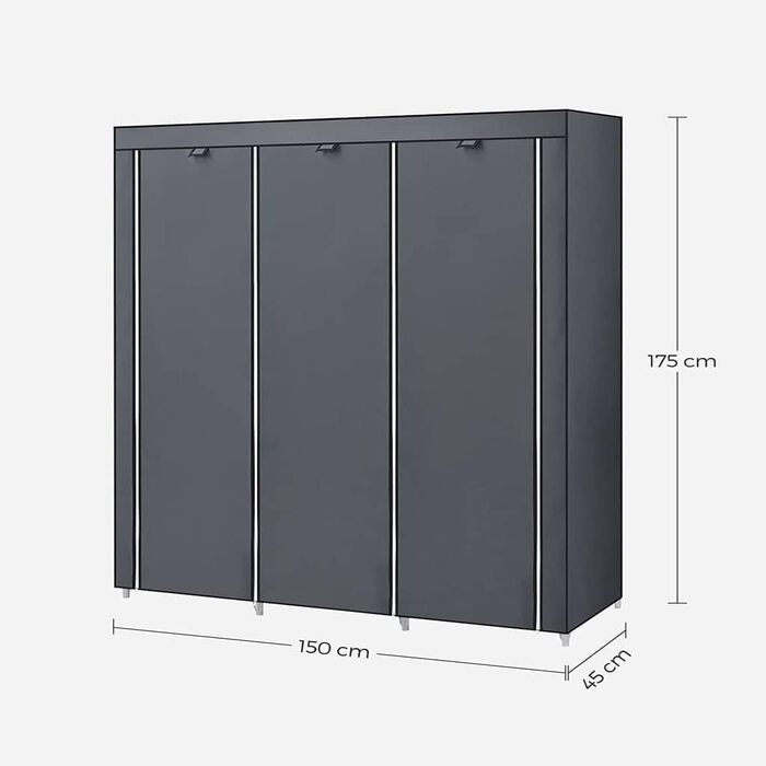 SONGMICS Wardrobe, Clothes Rack, Folding Closet Organizer with Clothes Rod, Clothes Stand, Storage, Pockets, Shoes, Bedroom, Dressing Room, 45 x 150 x 175 cm, RYG12B (Grey)