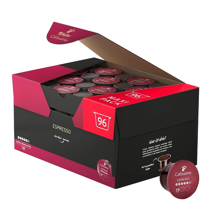 Капсули для кавомашини Tchibo Cafissimo Espresso kräftig, інтенсивний смак, 384 шт (4 упаковки по 96 шт), еко- та fair-trade