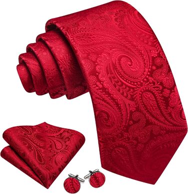 Краватка з шовковим візерунком пейслі, нагрудна хустинка та запонки, комплект 3 шт. Barry.Wang, червоний колір, для урочистих подій та весілля