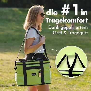 Large Cooler Bag 30L +12h Cooling - Ideal for Shopping, Car & Work - Insulated Bag, Thermos Bag, Lunch Bag & Picnic Bag - Large Cooler Bag - Lunch Bag for Men - Lunch Bag (Green - 30L)