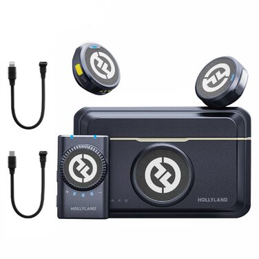 Hollyland Lark M2 бездротовий петличний мікрофон для iPhone 15/16/17 та Android, 300м радіус дії, Hi-Fi звук, шумозаглушення, 30 годин роботи, міні-мікрофон для відео (2TX + USB-C RX + чохол для зарядки) (Камера (2TX+1RX), Чорний)