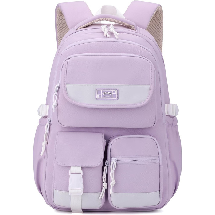 Рюкзак для підлітка, шкільний рюкзак для дівчинки з багатьма відділеннями, для учнів 3-5 класів, середньої та старшої школи, нейлоновий рюкзак для подорожей та відпочинку (фіолетовий)