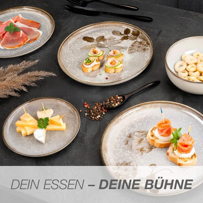 Набір посуду Moritz & Moritz BLOSSOM для 6 осіб (24 предмети) - Сучасний сервіз з ігровим дизайном, легкий у догляді, включає тарілки, миски та чашки. Сервіз з великими тарілками (2 шт.)