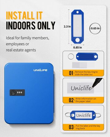 Шкафчик для ключів Uniclife на 60 позицій з комбінацією та ключовим замком, регульовані полиці, цифрова скринька, органайзер ключів (блакитний)