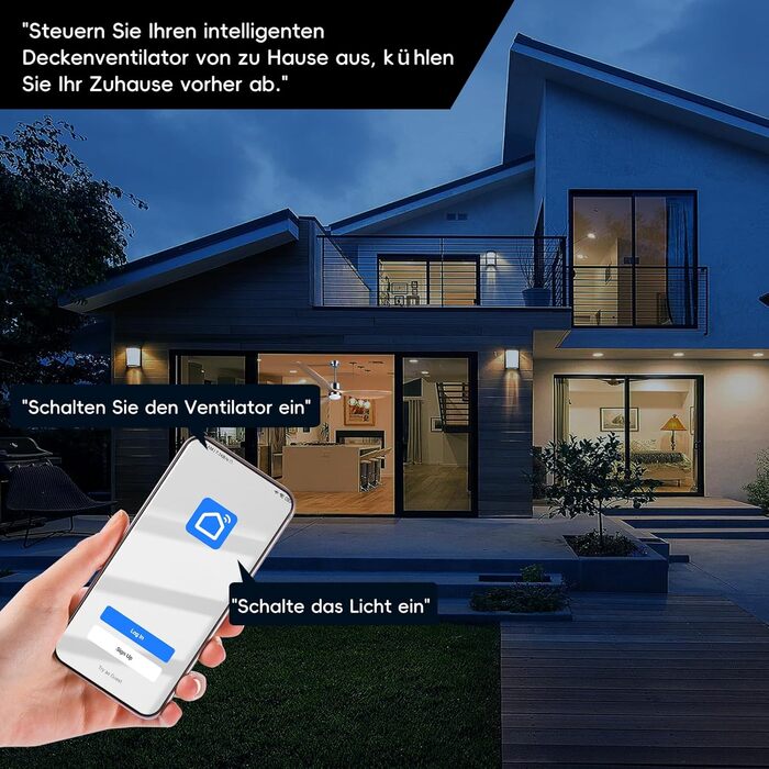 Стеляний вентилятор Ovlaim з освітленням та пультом керування, тихий DC мотор, 3 лопаті, Smart, для вітальні/спальні, натуральний & сріблястий (Burlywood/Silver, 165 см)