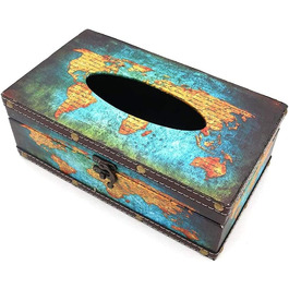 POFET Vintage Chic Shabby Wood Tissue Box Holder Rectangular Handcraft Tissue Paper Box Cover Serviette Organizer Holder Home Storage Office Car Decoration with Metal Lock - Card