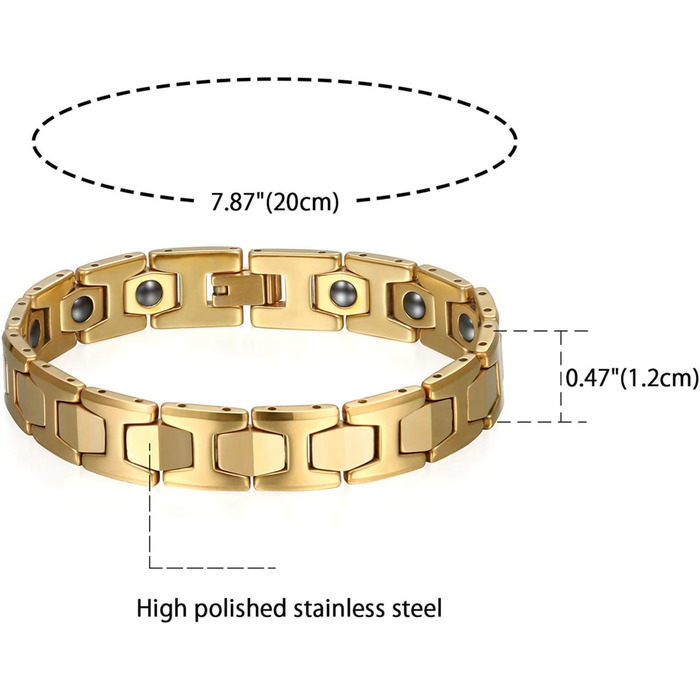 Чоловічий магнітний браслет JewelryWe з вольфраму та вольфрамокарбіду, 12 мм, шестигранний, масивний, полірований, глянсовий, браслет-ланцюг, срібло/золото (золото)