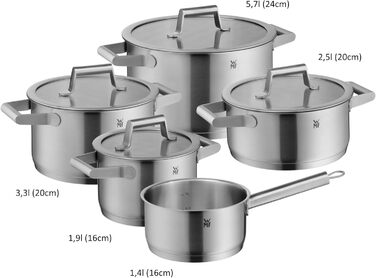 Набір каструль WMF Comfort Line Induktion 5-ти частинний з кришкою з термоскла, Cromargan нержавіюча сталь, з маркуванням, для індукційних плит, стійкий, без покриття
