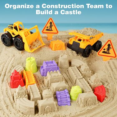 YIMORE Sand Toys Beach Toys for Boys with Folding Bucket Kids Excavator Sandbox Toy, 26 PCS Sand Molds Sand Shovel Kids, Travel Sand Toy for Ages 3+