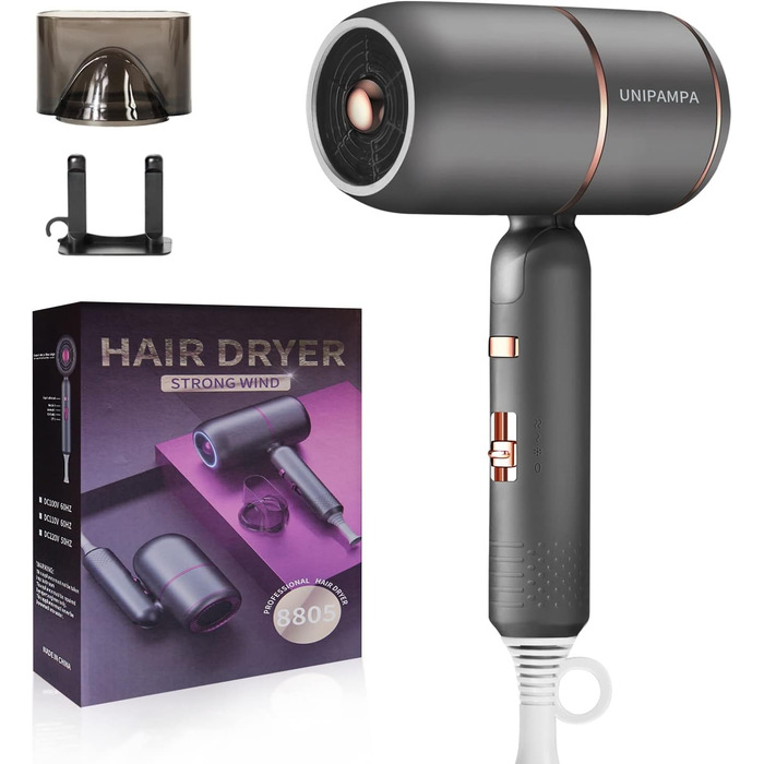 Іонізатор для волосся Haartrockner Ionen: потужний фен 2000W з 3 режимами нагріву та 2 швидкостями (сірий)