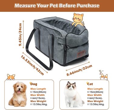 Автокрісло для собак та котів, до 6 кг, знімний та миючий чохол, для середньої консолі, замша