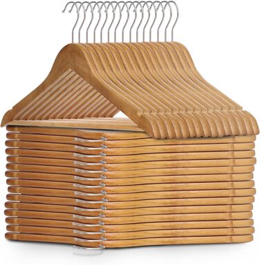 Плечики для одягу KEPLIN Starker з натурального дерева (30 шт.) з обертовим гаком 360° та перекладиною для штанів, з вирізами для плечей - довговічні, економні, підходять для пальто, жакета, костюма
