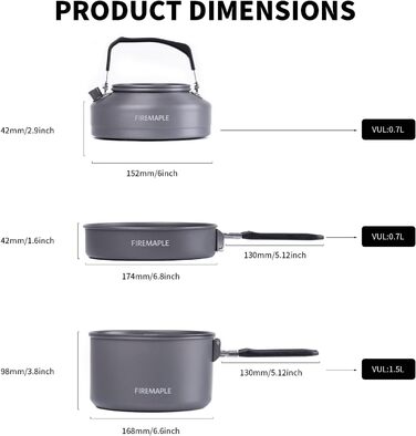 Набір кухонного посуду для кемпінгу Fire-Maple Feast 2: каструля, чайник, сковорода, тарілки та лопатка для 1-3 осіб. Ідеально для походів, трекінгу, риболовлі та пікніків. Чорний колір.