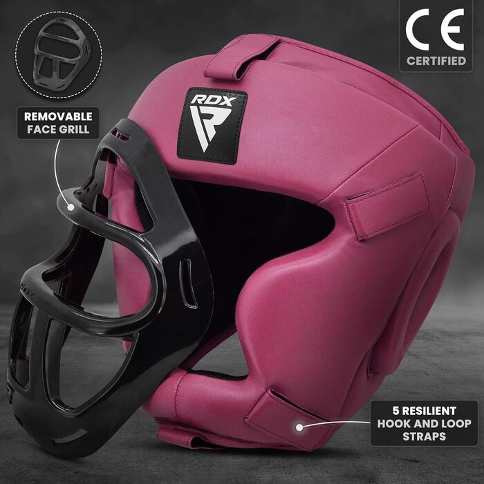 RDX Leather Head Guard - Boxing, Muay Thai, Kickboxing, Taekwondo - Face & Nose Protection - Training Sparring Headgear (XL, Pink)
