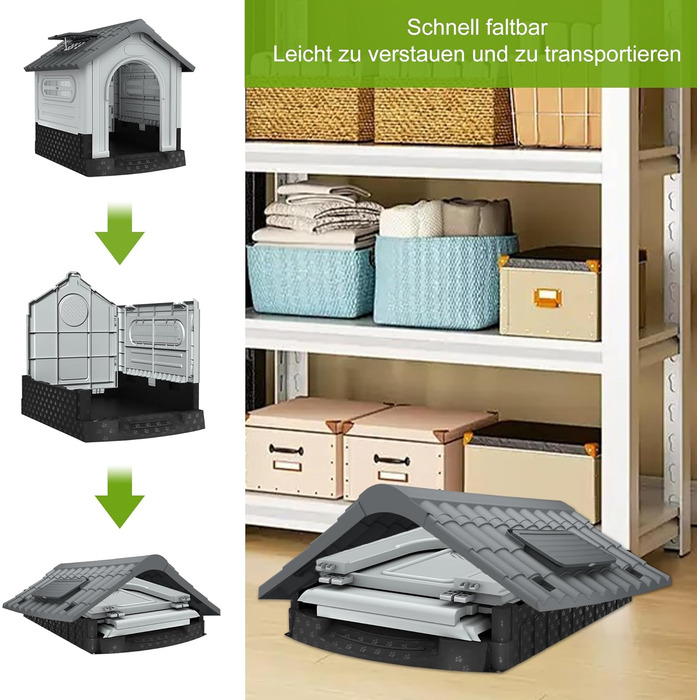 Будка для собак HENGMEI XL з пластику, 79.5×70.5×78 см: водонепроникна, ізольована, з піднятим дном та козирком