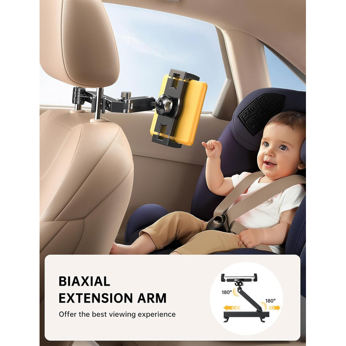 Універсальний тримач для планшета в авто Coolpow: кріплення на спинку сидіння, регульований, 360° обертання, сумісний з iPad, Samsung Tab, смартфоном (4.7-13 дюймів)