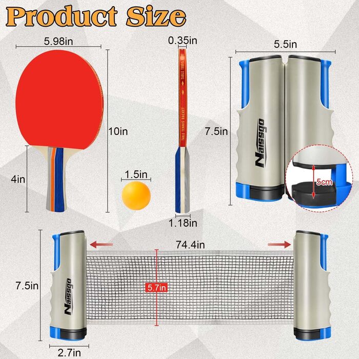 Набір для настільного тенісу Profi: 2 ракетки, м'ячі, сітка, сумка. Підходить для дорослих та дітей, для гри в приміщенні та на вулиці (сірий)