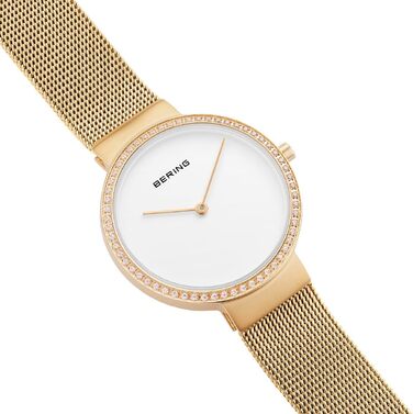 Жіночий кварцовий годинник Bering Minimalist 14531: сталевий корпус 31 мм, міланський ремінець, сапфірове скло, водозахист 5 ATM