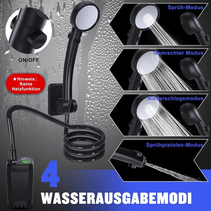 Spopal Camping Shower Portable, [6000mAh] Camping Shower with Pump and Temperature Indicator, Camping Shower Outdoor Set with Shower Head and 2M Hose for Garden, Car Washing, Beach, Travel, Pet (Black)