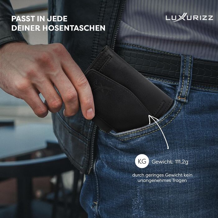 Чоловічий та жіночий шкіряний гаманець Luxurizz Smart Wallet з RFID-захистом - Slim модель з відділом для монет та Slider-системою (10 карт, чорний)