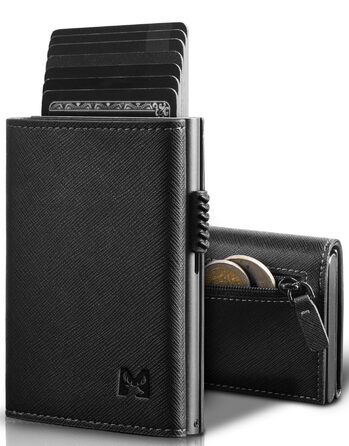 Чоловічий гаманець з RFID-захистом та відділенням для монет Smart Wallet (чорний, візерунок хрест). Гаманець для чоловіків з 6 картками та вікном для документів