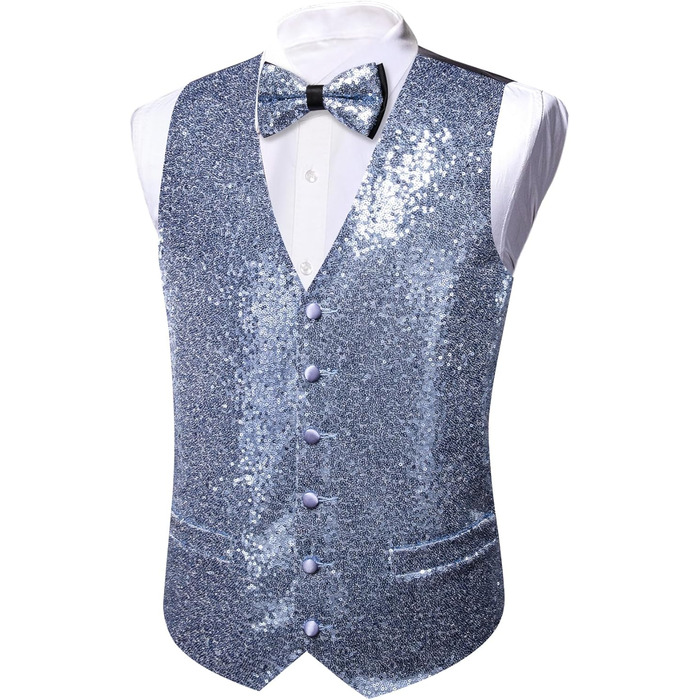Блакитна жилетка для чоловіків Barry.Wang з паєтками, метеликом, комплект, блискуча, для вечірок, фестивалів, дискотек, випускного, XL