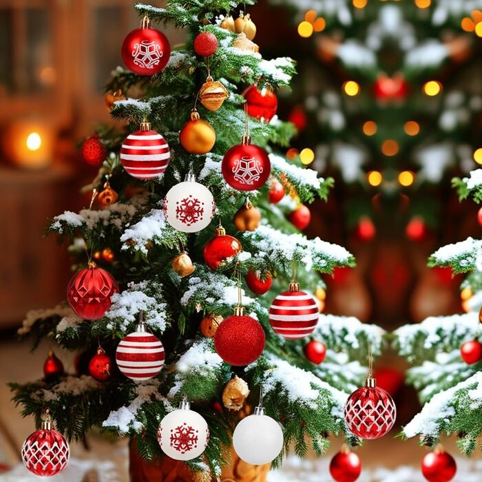 16 штучок новорічних кулі пластикові, 6 см, прикраси для ялинки, декор на Різдво, для дому, святкування, вечірки (червоний та білий)