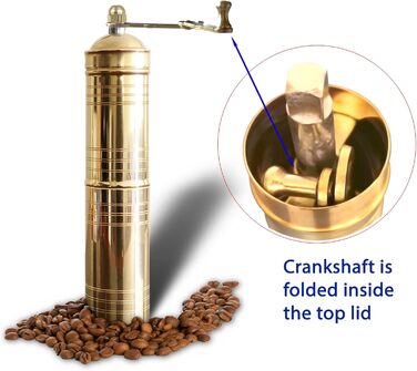 Traditional Turkish manual coffee grinder, brass coffee grinder, kitchen decoration, qualification, adjustable grinding burr, manual coffee grinder with handle