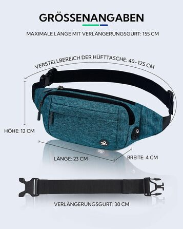 WATERFLY Поясна сумка на пояс для чоловіків та жінок: спортивна сумка на талію, Bum Bag, Hip Bag, Waist Fanny Pack з подовжуваним ремінцем для подорожей, піших прогулянок, дресирування собак, активного відпочинку на природі, блакитний колір